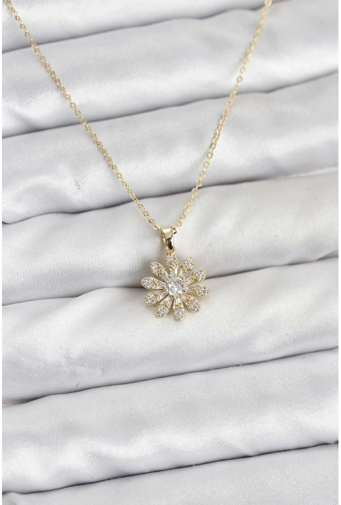 Shoecide Pirinç Gold Renk Çiçek Model Kadın Kolye