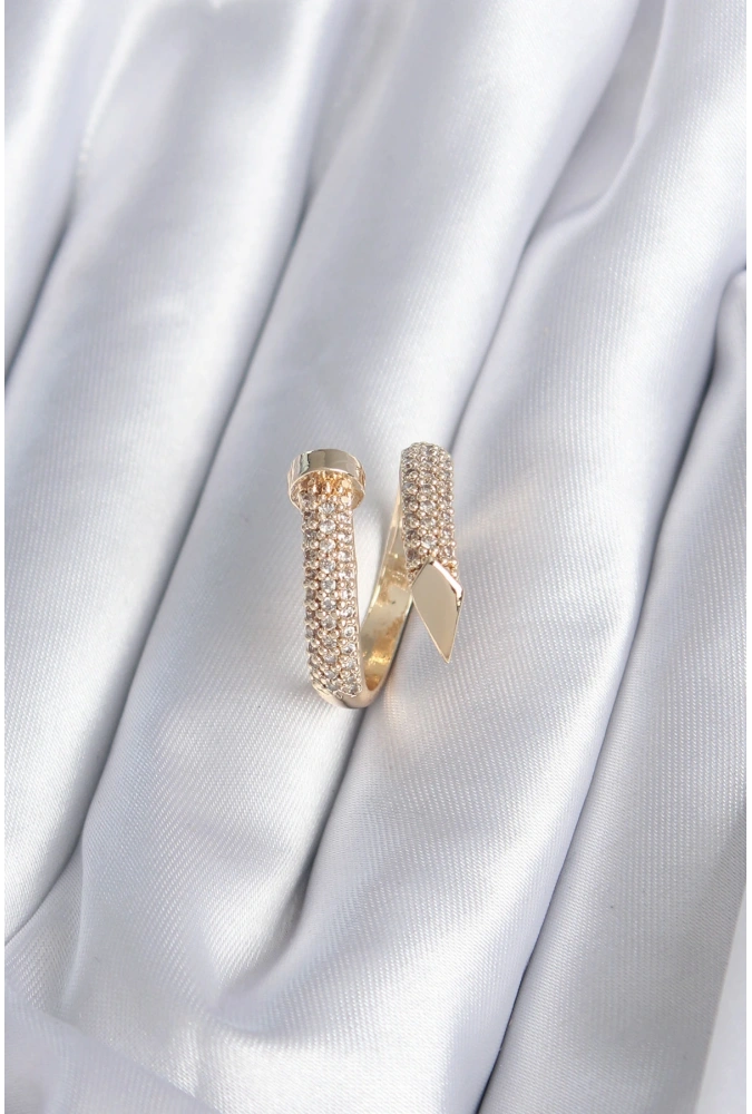 Shoecide Pirinç Gold Renk Çivi Model Zirkon Taşlı Kadın Yüzük