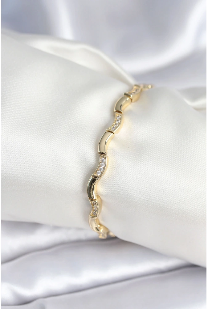 Shoecide Pirinç Gold Renk Dalgalı Model Kadın Bileklik