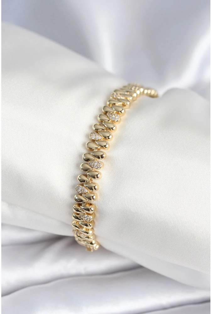 Shoecide Pirinç Gold Renk Damla Model Zirkon Taşlı Kadın Bileklik