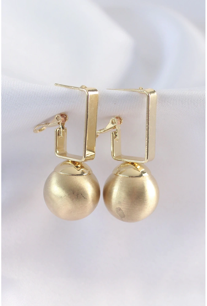 Shoecide Pirinç Gold Renk Dikdörtgen Detay Oval Küpe