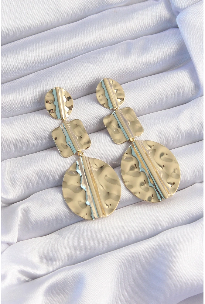 Shoecide Pirinç Gold Renk Geometrik Ezme Plaka Küpe