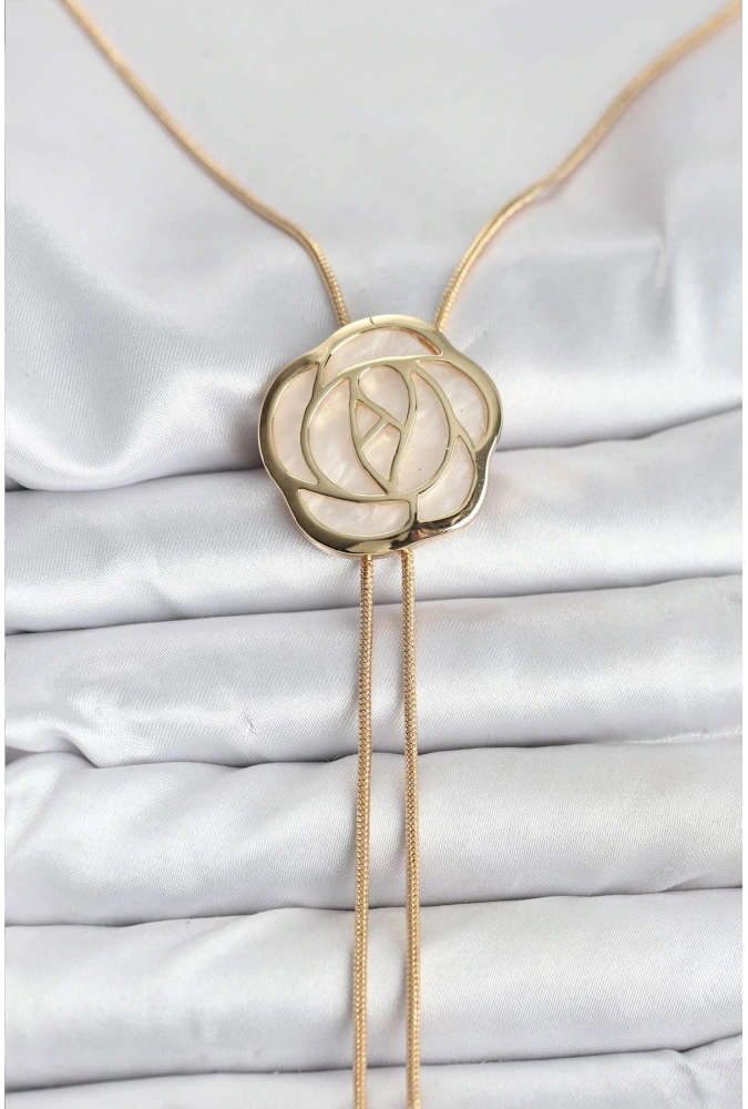 Shoecide Pirinç Gold Renk Gül Model Asansörlü Kadın Kolye