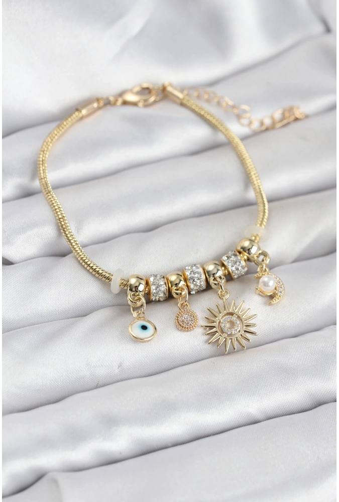 Shoecide Pirinç Gold Renk Güneş Charmlı Kadın Bileklik