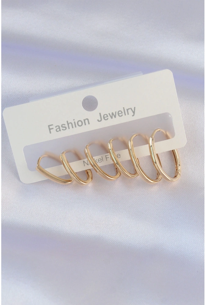 Shoecide Pirinç Gold Renk İnce Oval Küpe Seti