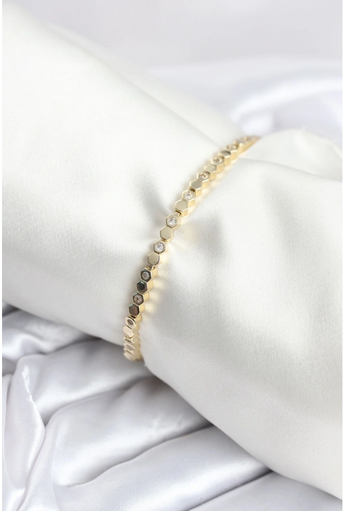 Shoecide Pirinç Gold Renk İnce Petek Model Kadın Bileklik