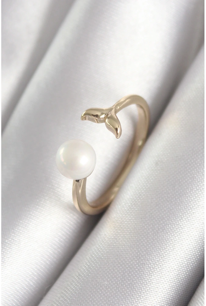 Shoecide Pirinç Gold Renk İnci Top Figür Balık Kuyruğu Model Kadın Yüzük