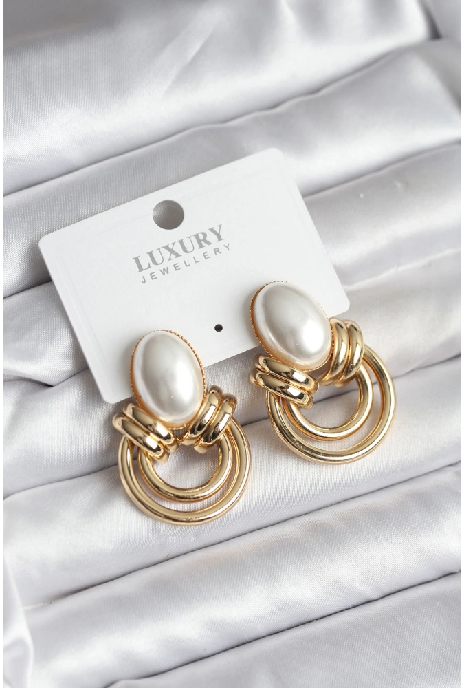 Shoecide Pirinç Gold Renk İncili Vintage Kadın Küpe