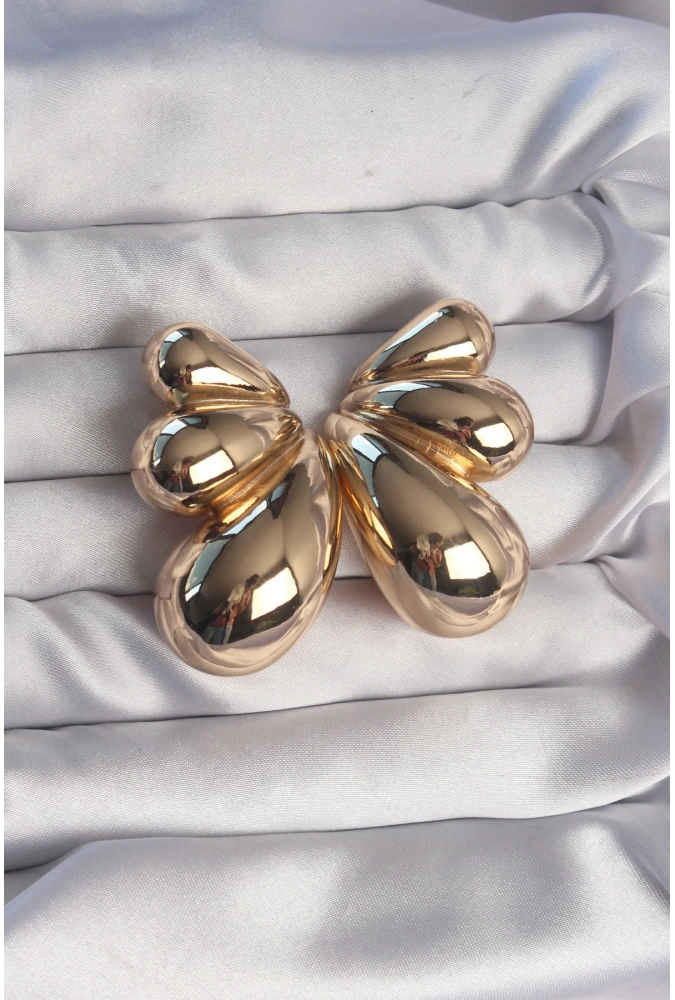 Shoecide Pirinç Gold Renk İri Bombeli Kelebek Küpe