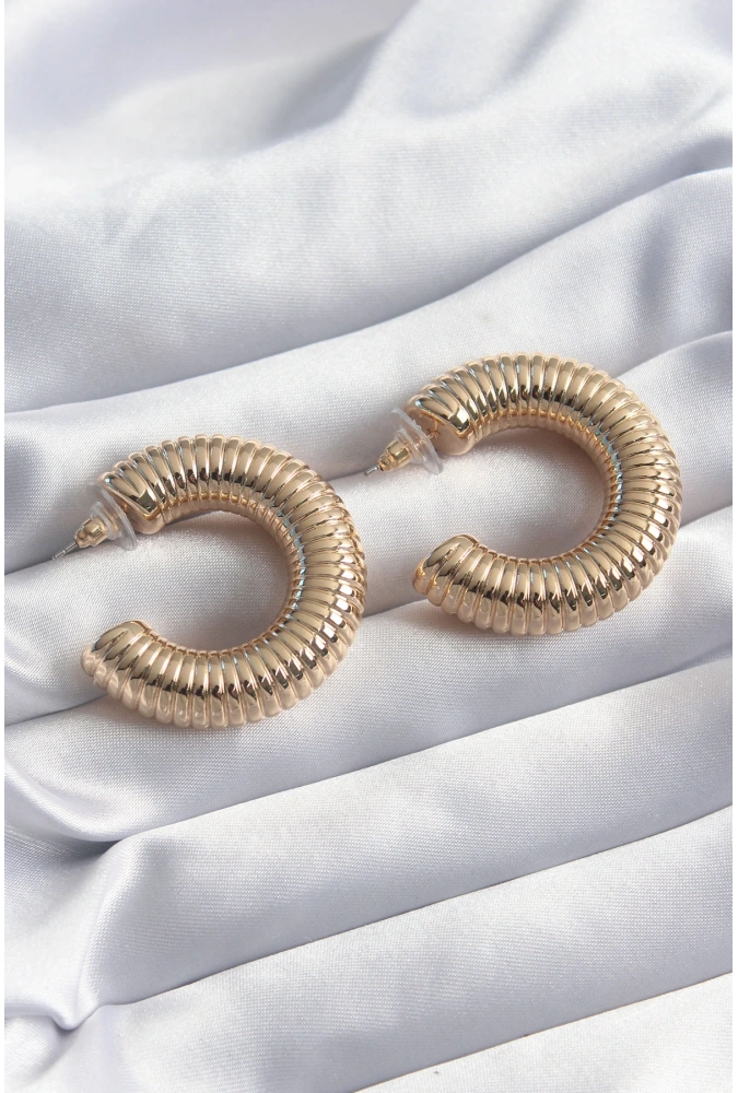 Shoecide Pirinç Gold Renk İşleme Detay Halka Model Kadın Küpe