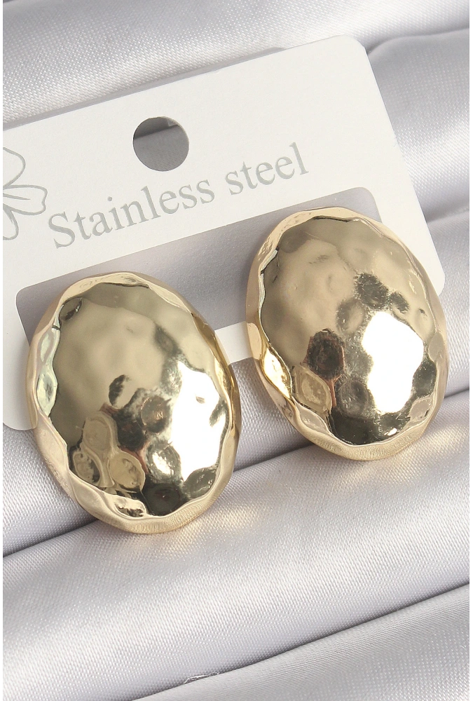 Shoecide Pirinç Gold Renk İşlemeli Bombe Oval Model Kadın Küpe