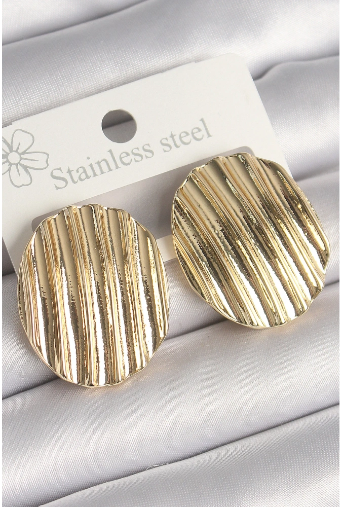 Shoecide Pirinç Gold Renk İşlemeli Daire Plaka Model Kadın Küpe