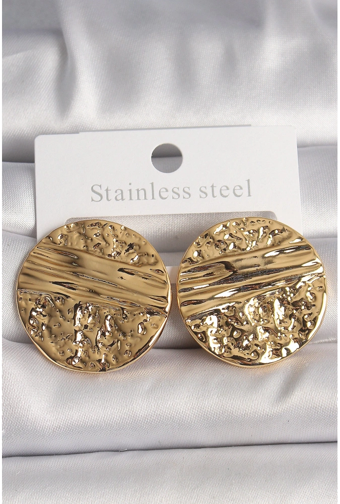 Shoecide Pirinç Gold Renk İşlemeli Daire Plaka Model Kadın Küpe