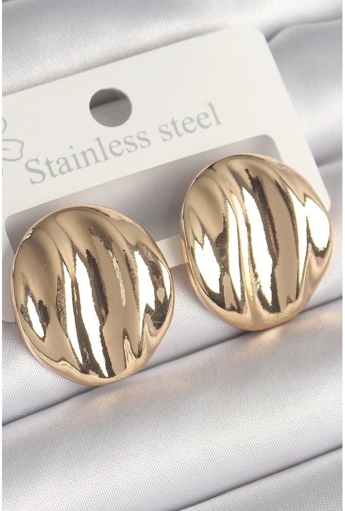 Shoecide Pirinç Gold Renk İşlemeli Daire Plaka Model Kadın Küpe