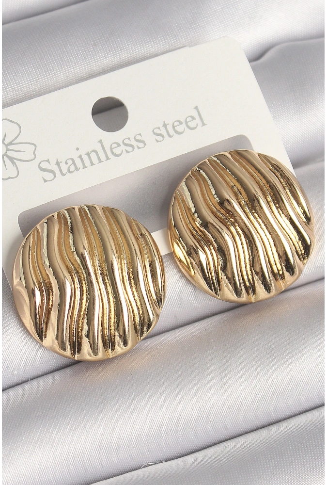 Shoecide Pirinç Gold Renk İşlemeli Daire Plaka Model Kadın Küpe