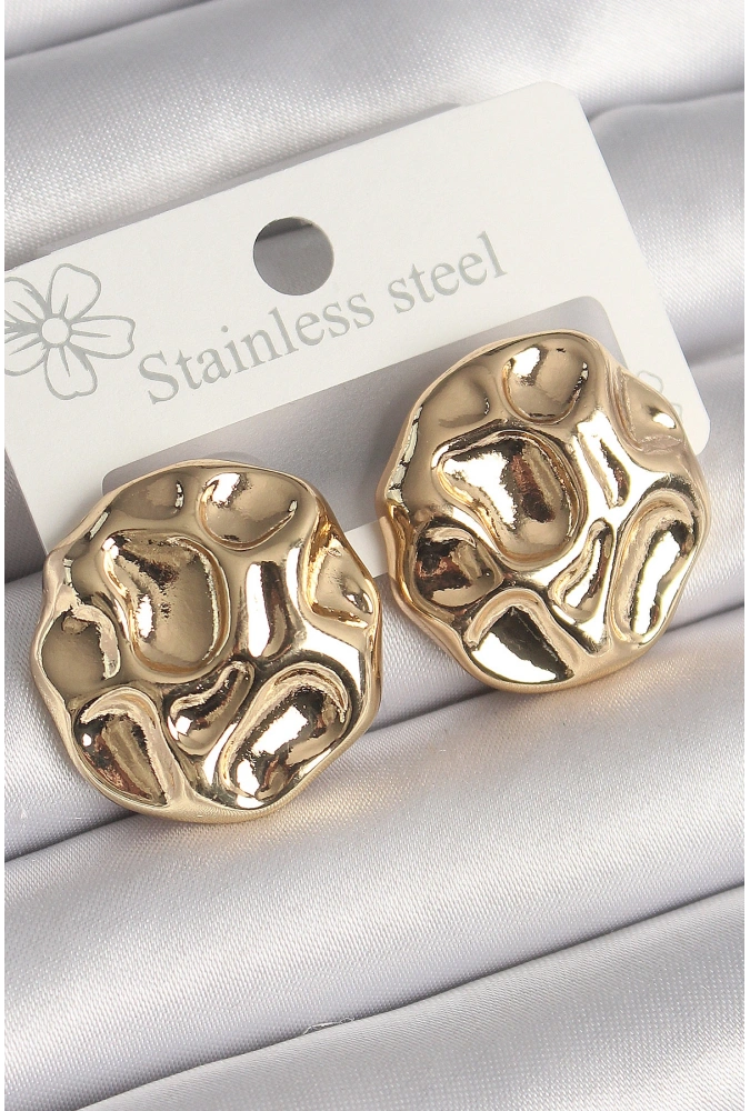 Shoecide Pirinç Gold Renk İşlemeli Daire Plaka Model Kadın Küpe