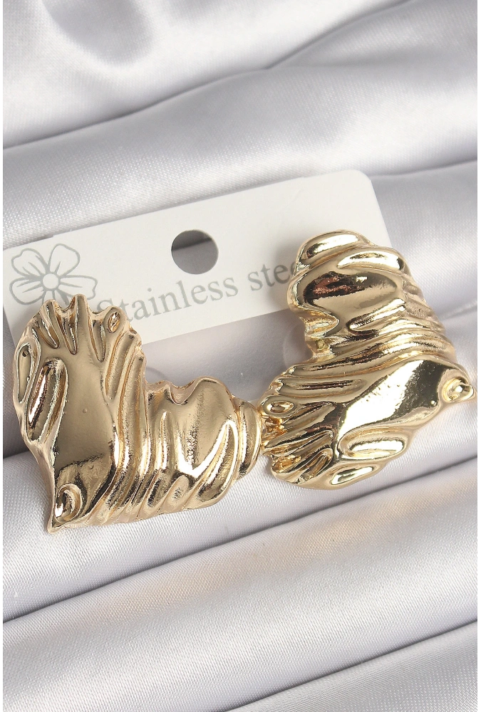 Shoecide Pirinç Gold Renk İşlemeli Kalp Model Kadın Küpe