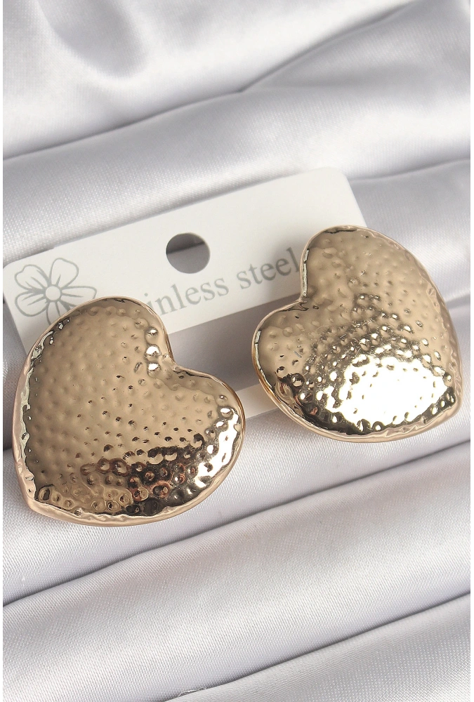 Shoecide Pirinç Gold Renk İşlemeli Kalp Model Kadın Küpe