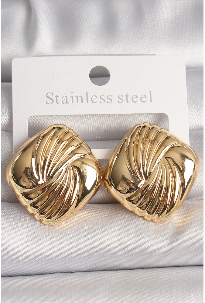 Shoecide Pirinç Gold Renk İşlemeli Kare Model Kadın Küpe