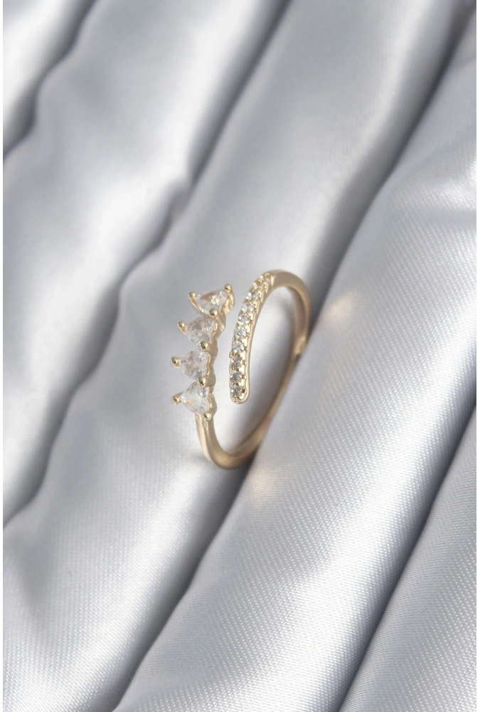 Shoecide Pirinç Gold Renk Kalp Zirkon Taş Detay Kadın Yüzük