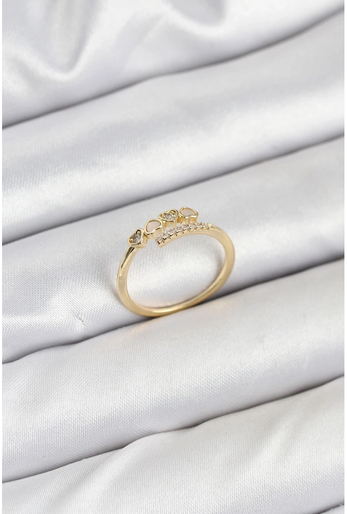 Shoecide Pirinç Gold Renk Kalpli Detaylı Zirkon Taşlı Kadın Yüzük