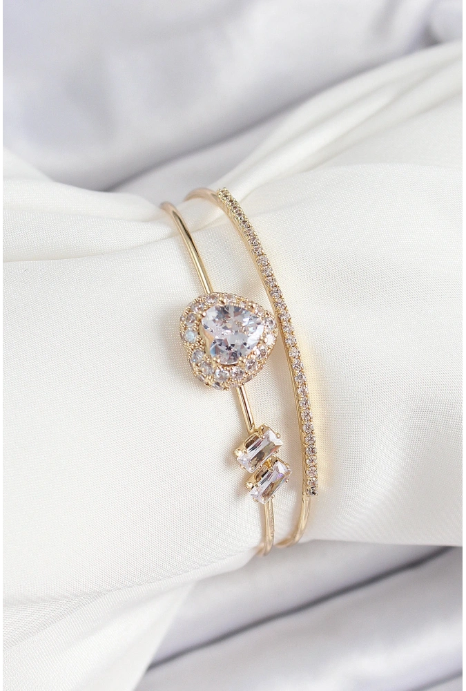 Shoecide Pirinç Gold Renk Kalpli Zirkon Taşlı Kadın Bileklik