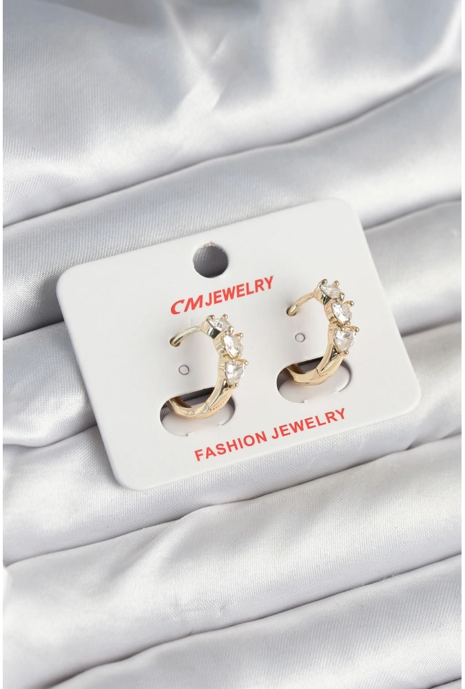 Shoecide Pirinç Gold Renk Kalpli Zirkon Taşlı Kadın Küpe