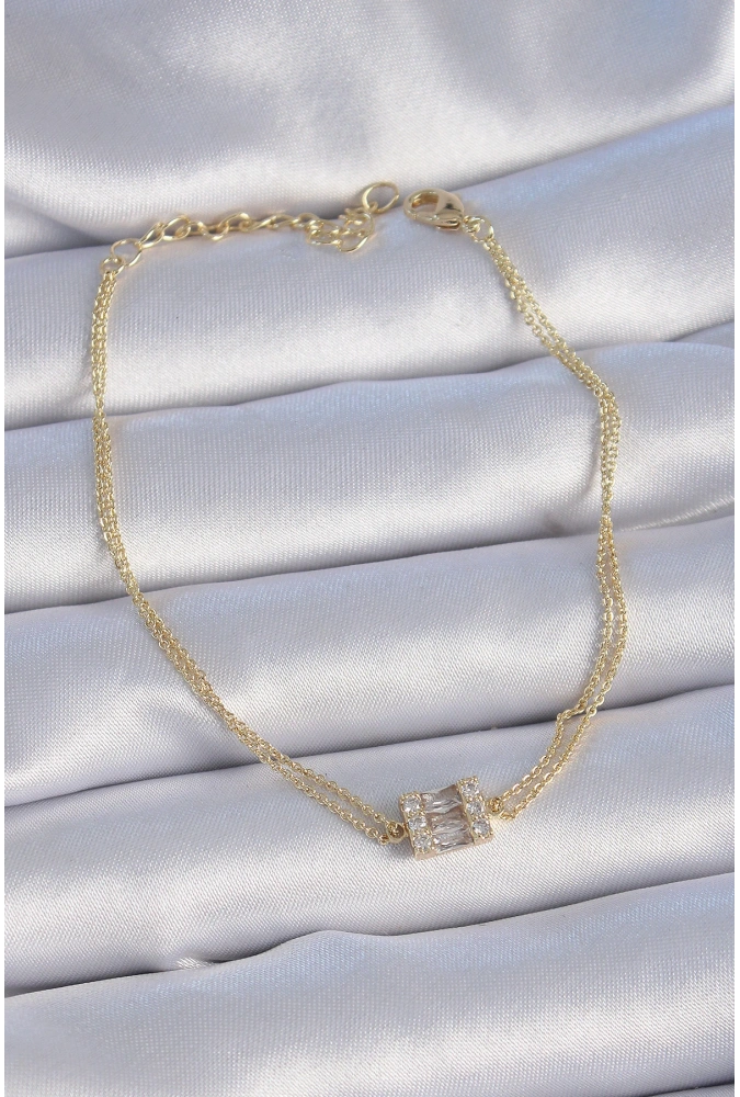 Shoecide Pirinç Gold Renk Kare Zirkon Taşlı Kadın Bileklik