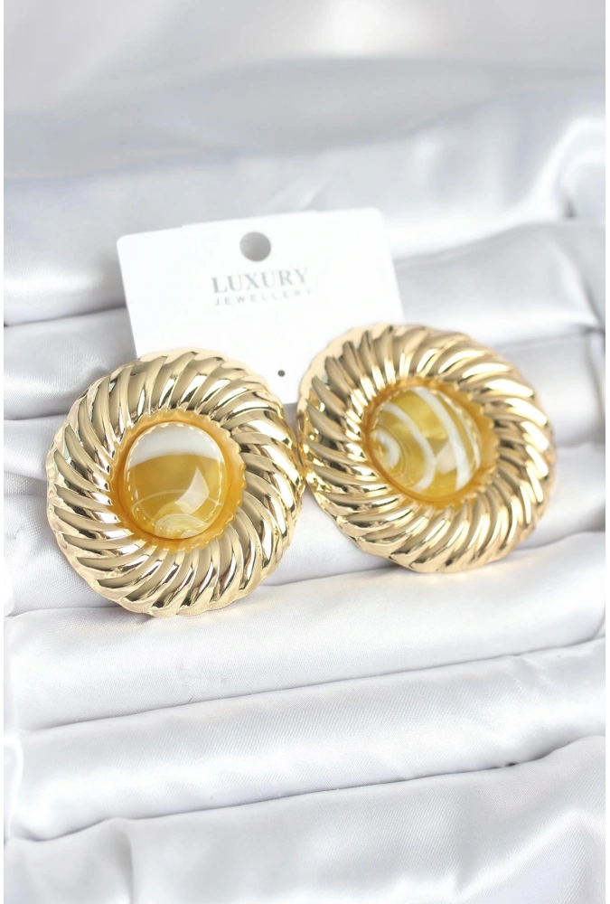 Shoecide Pirinç Gold Renk Kehribar Boncuklu Vintage Kadın Küpe