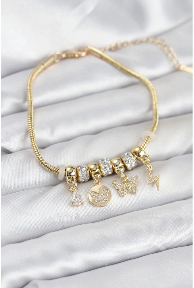 Shoecide Pirinç Gold Renk Kelebek Charmlı Kadın Bileklik