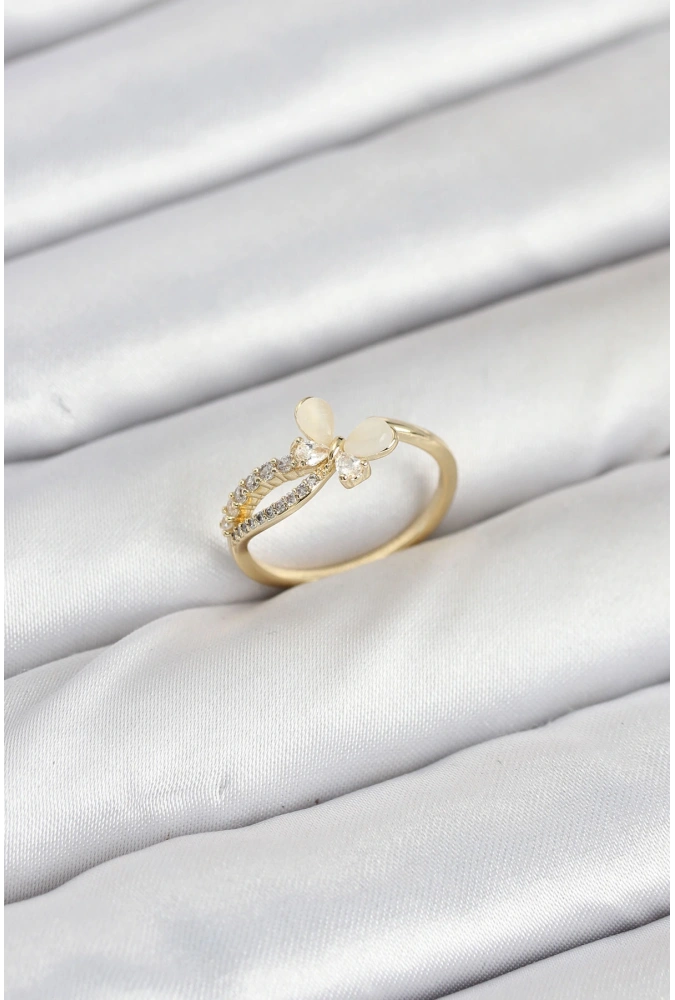 Shoecide Pirinç Gold Renk Kelebek Zirkon Taşlı Kadın Yüzük