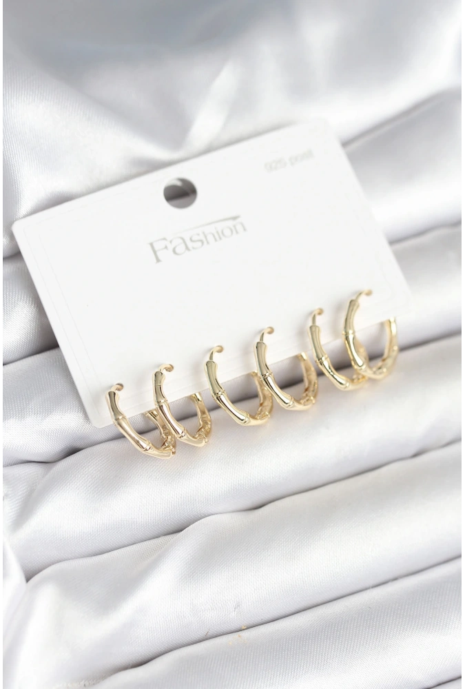 Shoecide Pirinç Gold Renk Kemik Halka Model 925 Ayar Gümüş Çivili Kadın Küpe Seti