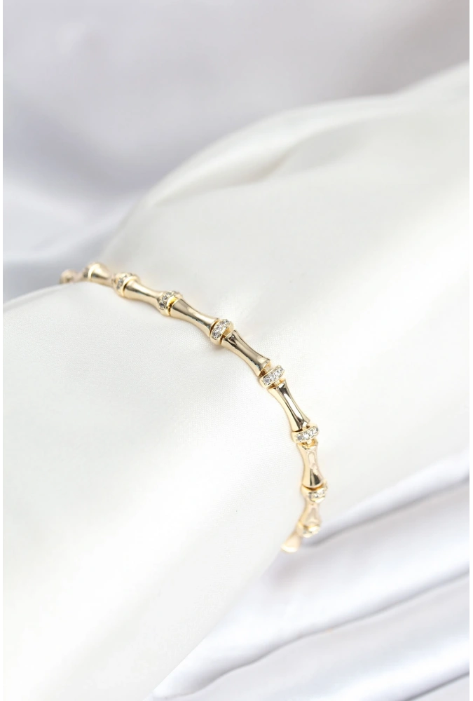 Shoecide Pirinç Gold Renk Kemik Model Zirkon Taşlı Kadın Bileklik