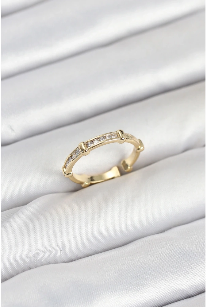 Shoecide Pirinç Gold Renk Kemik Model Zirkon Taşlı Kadın Yüzük
