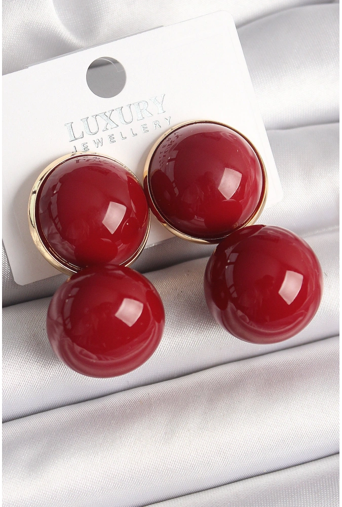 Shoecide Pirinç Gold Renk Kırmızı Boncuk Model Kadın Küpe