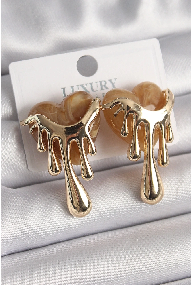 Shoecide Pirinç Gold Renk Krem Sedefli Akan Kalp Model Kadın Küpe