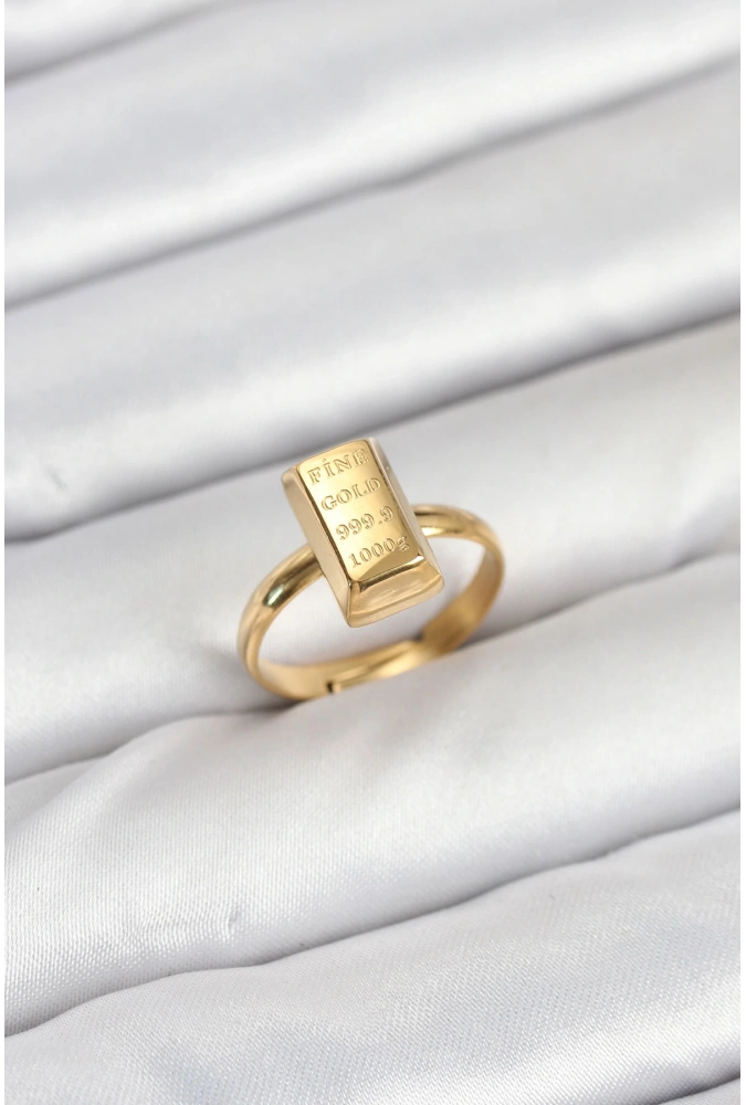 Shoecide Pirinç Gold Renk Külçe Altın Model Kadın Yüzük