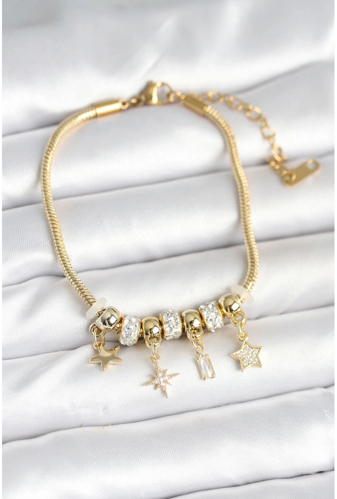 Shoecide Pirinç Gold Renk Kutup Yıldızı Charmlı Kadın Bileklik