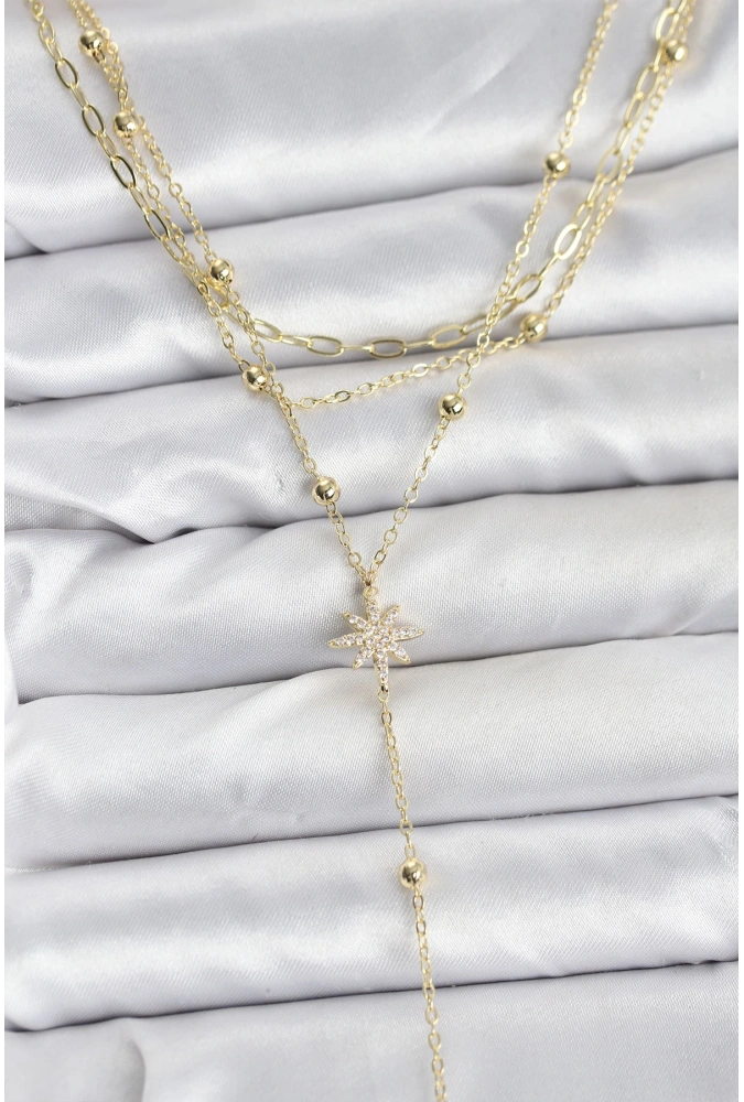 Shoecide Pirinç Gold Renk Kutup Yıldızı Detaylı 3lü Kombin Kadın Kolye