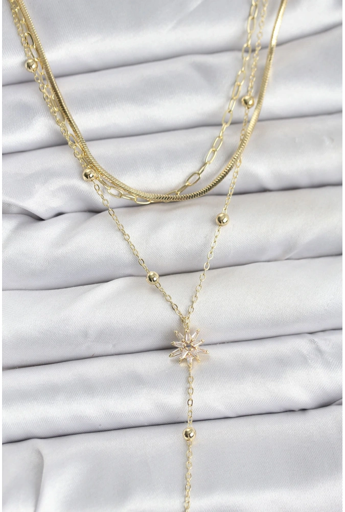 Shoecide Pirinç Gold Renk Kutup Yıldızı Model Detaylı 3lü Kombin Y Kadın Kolye