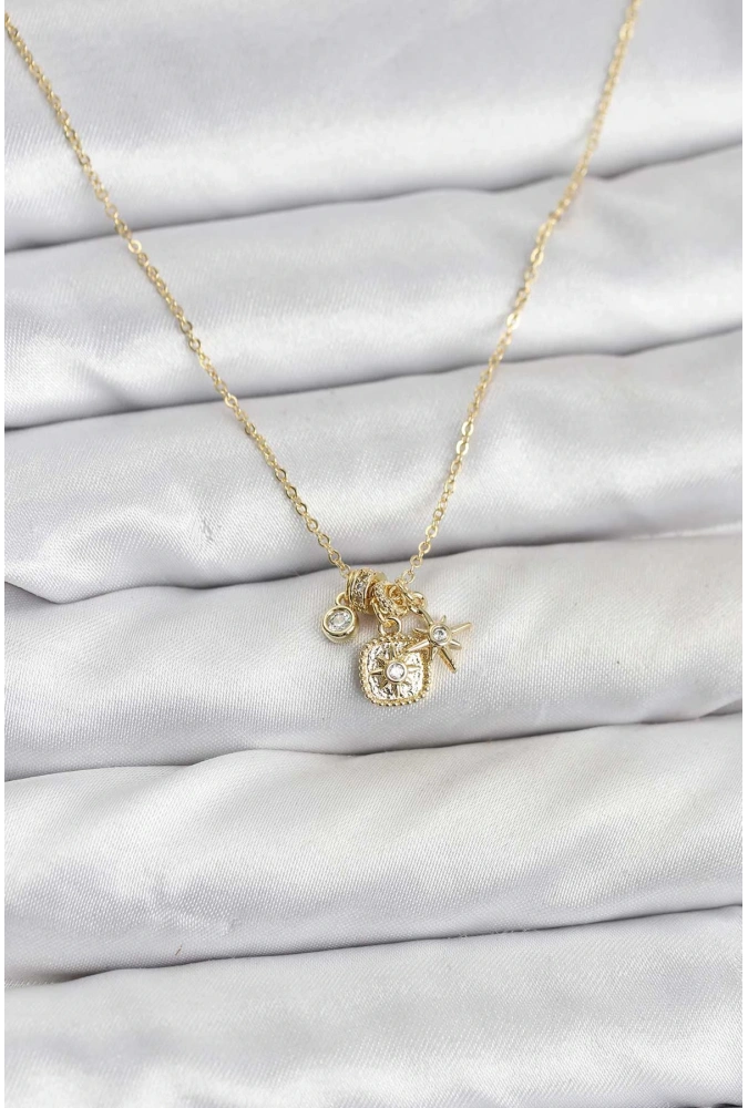 Shoecide Pirinç Gold Renk Minimal Charmlı Kadın Kolye