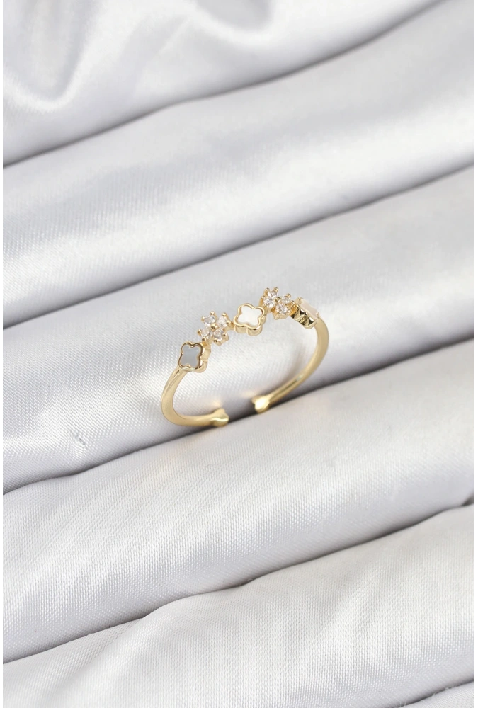 Shoecide Pirinç Gold Renk Minimal Yonca Detaylı Kadın Yüzük