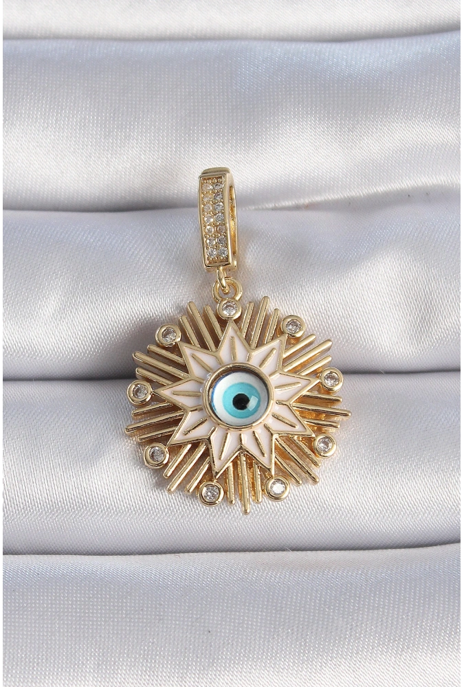 Shoecide Pirinç Gold Renk Nazar Boncuklu Saçaklı Yıldız Figür Ajda Charm