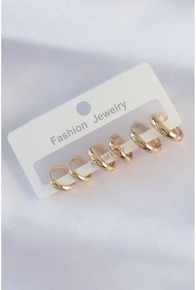 Shoecide Pirinç Gold Renk Oval Bombeli Küpe Seti