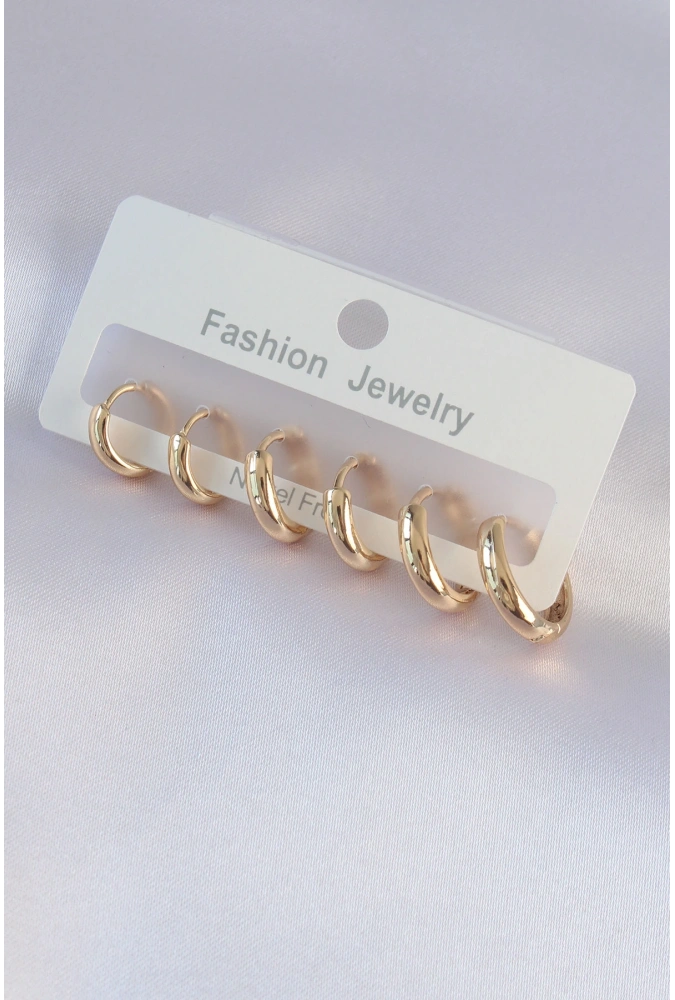 Shoecide Pirinç Gold Renk Oval Küpe Seti