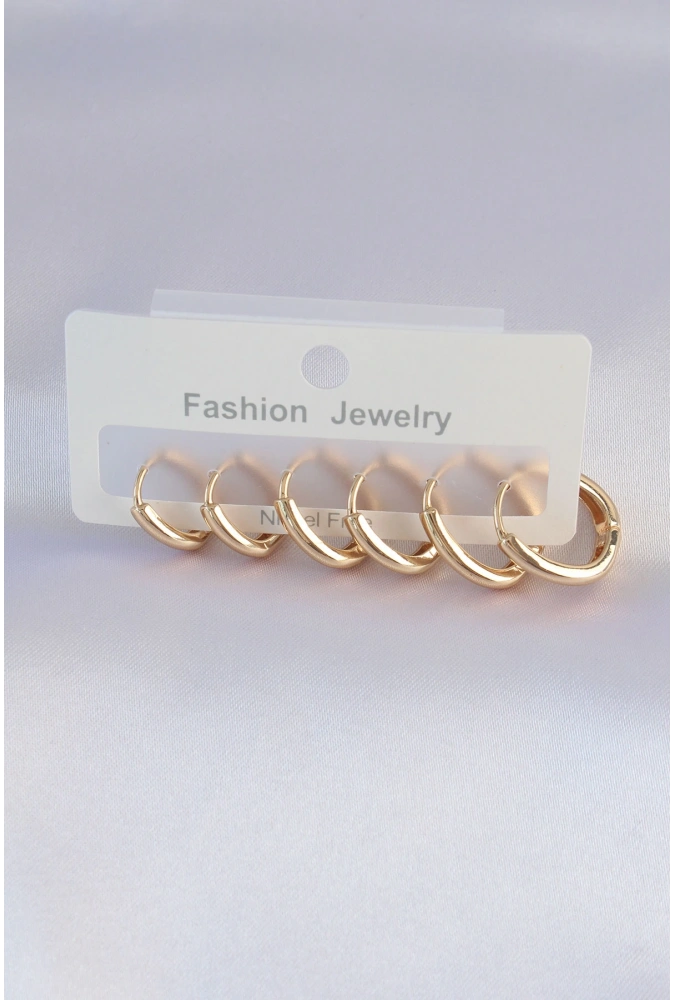 Shoecide Pirinç Gold Renk Oval Küpe Seti