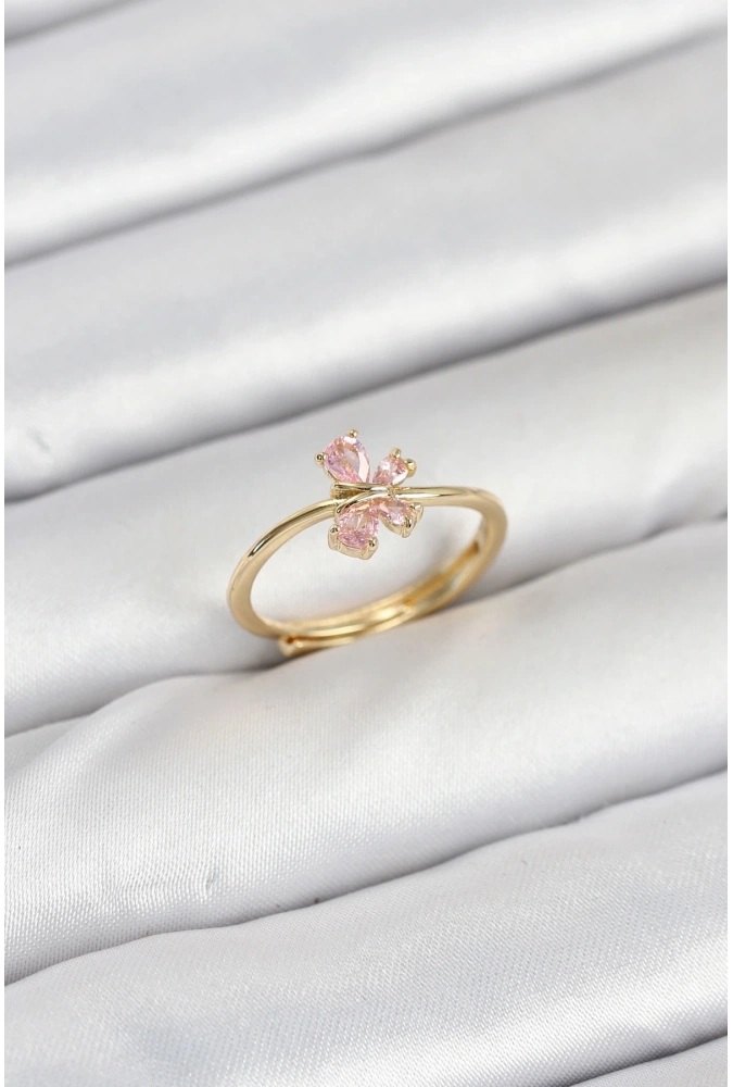 Shoecide Pirinç Gold Renk Pembe Kelebek Kadın Yüzük
