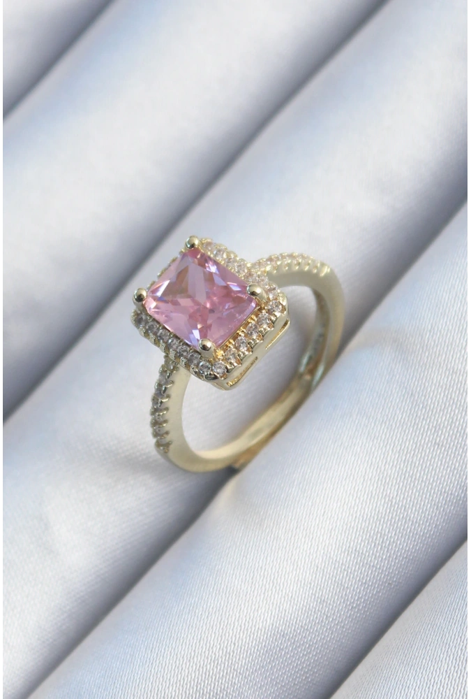 Shoecide Pirinç Gold Renk Pembe Zirkon Taşlı Kadın Yüzük