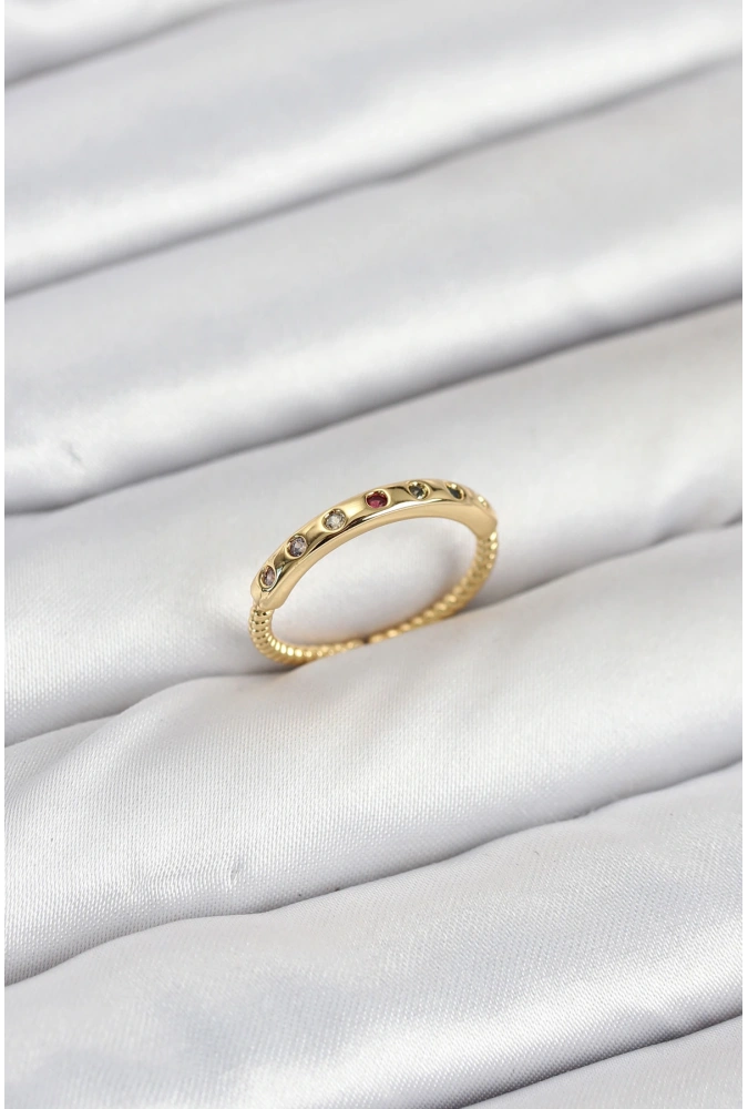 Shoecide Pirinç Gold Renk Renkli Zirkon Taşlı Kadın Yüzük