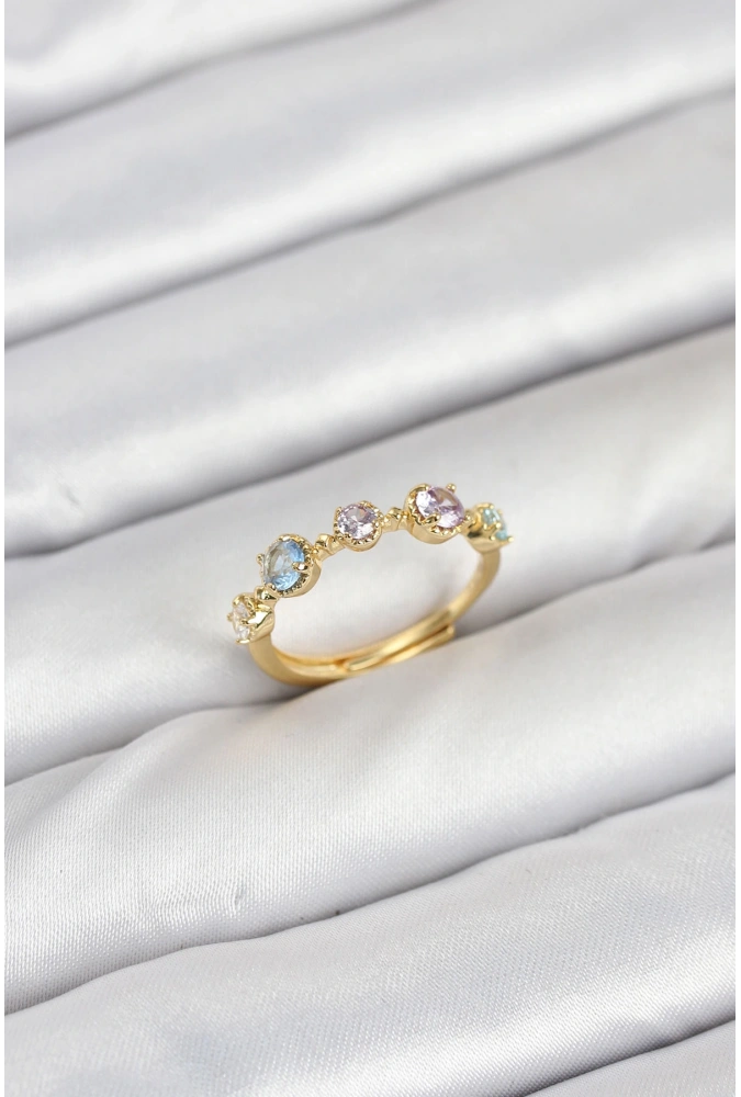 Shoecide Pirinç Gold Renk Renkli Zirkon Taşlı Kadın Yüzük